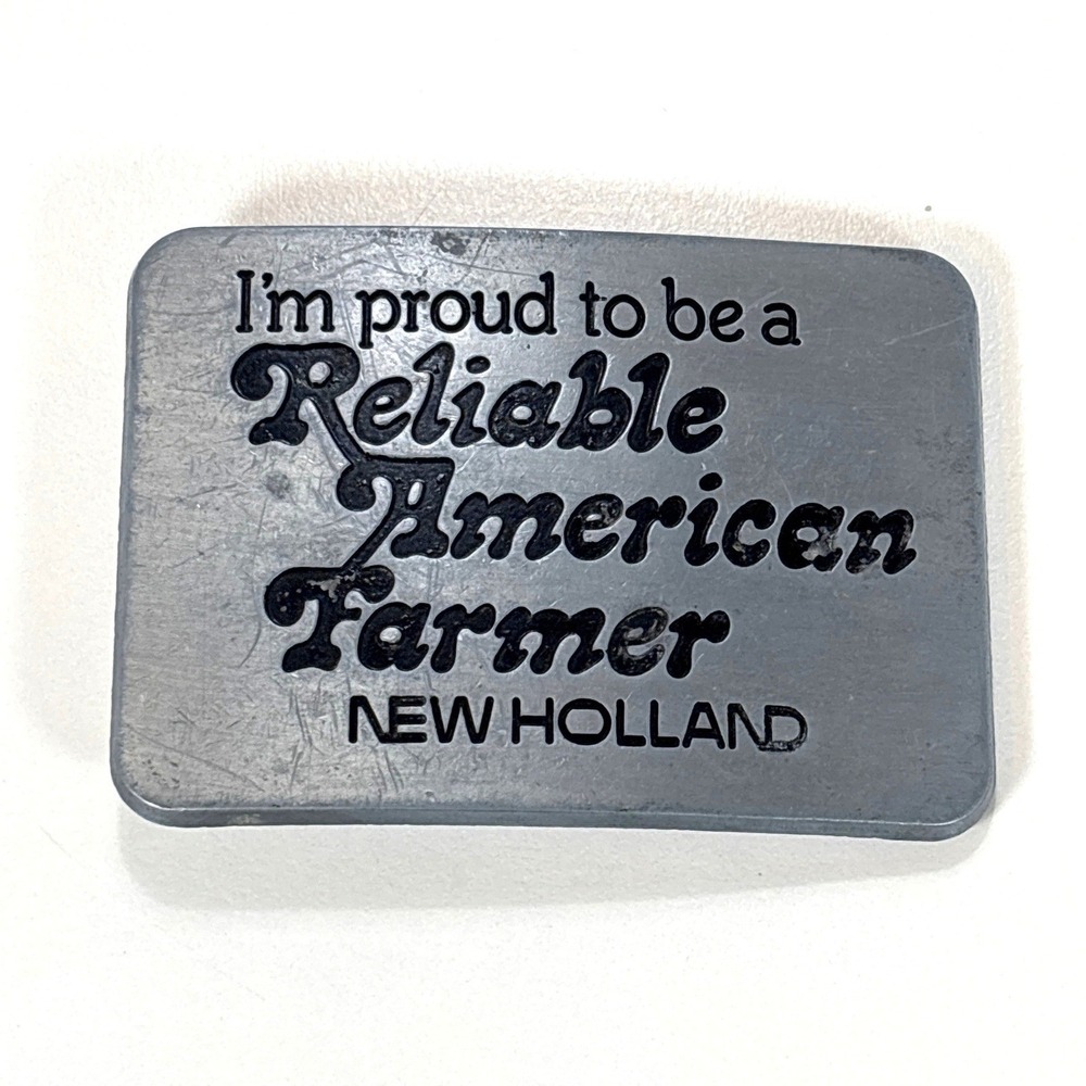 Vintage 1982 New Holland Reliable American Farmer Pewter Belt Buckle Retro Promo